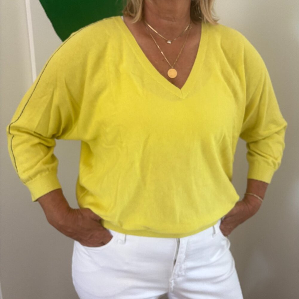 Lilla P Yellow V-Neck Lightweight Sweater – Size L